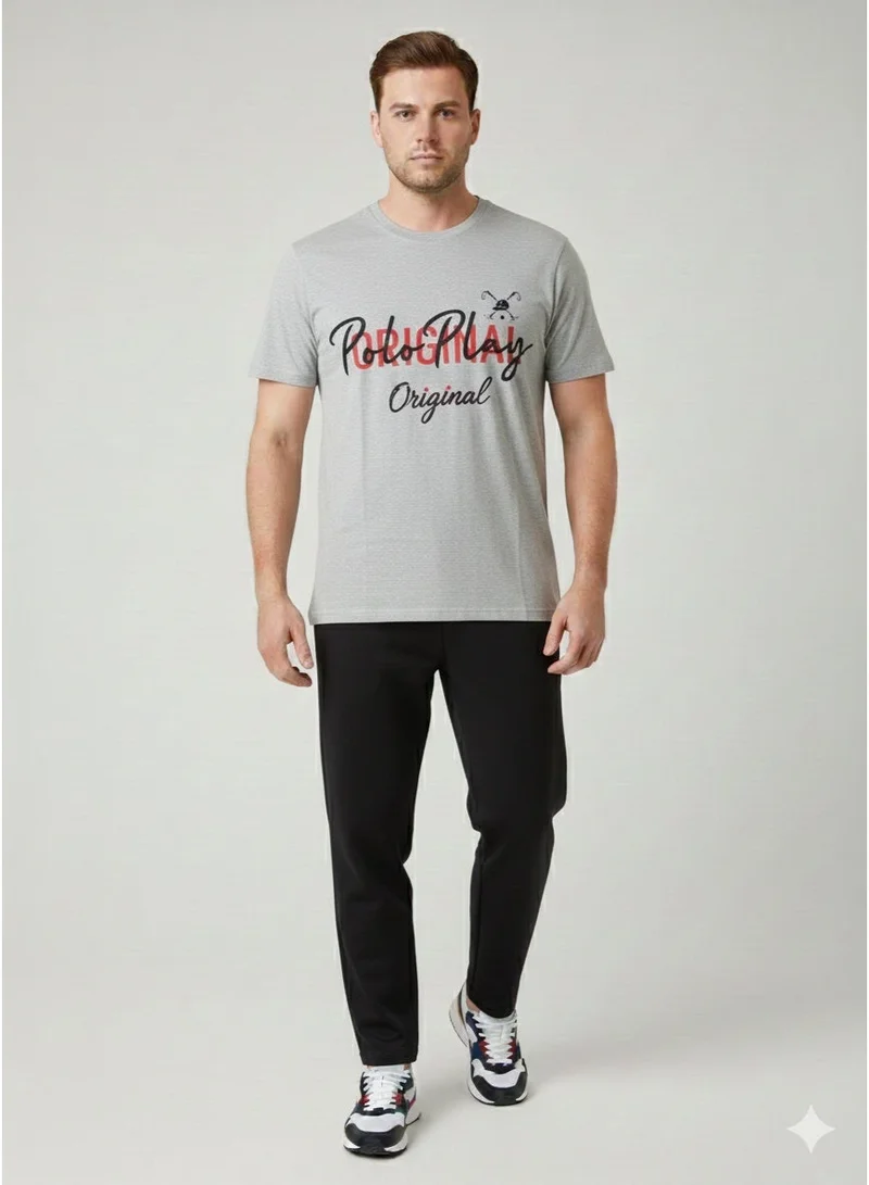 لعب البولو تيشيرت رجالي مطبوع - رمادي